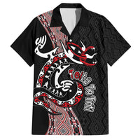 Aotearoa Toitu Te Tiriti Taniko Family Matching Puletasi and Hawaiian Shirt Maori Taniwha Haka - Honour the Treaty LT03 Dad's Shirt - Short Sleeve Black - Polynesian Pride