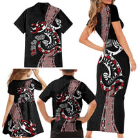 Aotearoa Toitu Te Tiriti Taniko Family Matching Short Sleeve Bodycon Dress and Hawaiian Shirt Maori Taniwha Haka - Honour the Treaty LT03 - Polynesian Pride