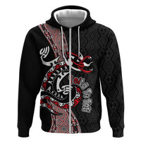 Aotearoa Toitu Te Tiriti Taniko Hoodie Maori Taniwha Haka - Honour the Treaty LT03 Zip Hoodie Black - Polynesian Pride