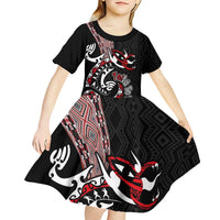 Aotearoa Toitu Te Tiriti Taniko Kid Short Sleeve Dress Maori Taniwha Haka - Honour the Treaty LT03 - Polynesian Pride