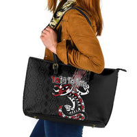 Aotearoa Toitu Te Tiriti Taniko Leather Tote Bag Maori Taniwha Haka - Honour the Treaty LT03 Black - Polynesian Pride