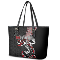 Aotearoa Toitu Te Tiriti Taniko Leather Tote Bag Maori Taniwha Haka - Honour the Treaty LT03 - Polynesian Pride