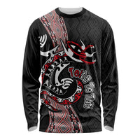 Aotearoa Toitu Te Tiriti Taniko Long Sleeve Shirt Maori Taniwha Haka - Honour the Treaty LT03 Unisex Black - Polynesian Pride