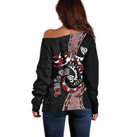Aotearoa Toitu Te Tiriti Taniko Off Shoulder Sweater Maori Taniwha Haka - Honour the Treaty LT03 - Polynesian Pride