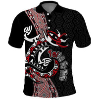 Aotearoa Toitu Te Tiriti Taniko Polo Shirt Maori Taniwha Haka - Honour the Treaty LT03 Black - Polynesian Pride