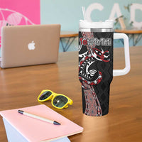 Aotearoa Toitu Te Tiriti Taniko Tumbler With Handle Maori Taniwha Haka - Honour the Treaty LT03 - Polynesian Pride