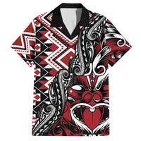 Aotearoa Maori Moko Art with Taniko Half Style Family Matching Long Sleeve Bodycon Dress and Hawaiian Shirt LT03 Dad's Shirt - Short Sleeve Black - Polynesian Pride