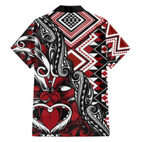Aotearoa Maori Moko Art with Taniko Half Style Family Matching Off Shoulder Maxi Dress and Hawaiian Shirt LT03 - Polynesian Pride