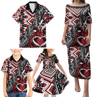 Aotearoa Maori Moko Art with Taniko Half Style Family Matching Puletasi and Hawaiian Shirt LT03 - Polynesian Pride