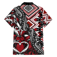 Aotearoa Maori Moko Art with Taniko Half Style Family Matching Short Sleeve Bodycon Dress and Hawaiian Shirt LT03 - Polynesian Pride