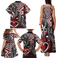 Aotearoa Maori Moko Art with Taniko Half Style Family Matching Tank Maxi Dress and Hawaiian Shirt LT03 - Polynesian Pride