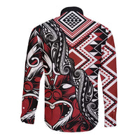 Aotearoa Maori Moko Art with Taniko Half Style Long Sleeve Button Shirt LT03 - Polynesian Pride