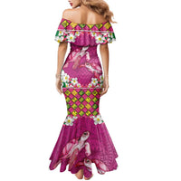 Hawaiian Lei Turtle and Plumeria Family Matching Mermaid Dress and Hawaiian Shirt Polynerian Art Tattoo-Plum Pink Color LT03 - Polynesian Pride