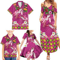 Hawaiian Lei Turtle and Plumeria Family Matching Summer Maxi Dress and Hawaiian Shirt Polynerian Art Tattoo-Plum Pink Color LT03 - Polynesian Pride