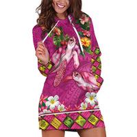 Hawaiian Lei Turtle and Plumeria Hoodie Dress Polynerian Art Tattoo-Plum Pink Color LT03 Pink - Polynesian Pride