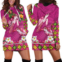 Hawaiian Lei Turtle and Plumeria Hoodie Dress Polynerian Art Tattoo-Plum Pink Color LT03 - Polynesian Pride