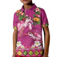 Hawaiian Lei Turtle and Plumeria Kid Polo Shirt Polynerian Art Tattoo-Plum Pink Color LT03 Kid Pink - Polynesian Pride
