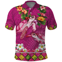 Hawaiian Lei Turtle and Plumeria Polo Shirt Polynerian Art Tattoo-Plum Pink Color LT03 Pink - Polynesian Pride