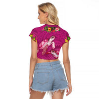 Hawaiian Lei Turtle and Plumeria Raglan Cropped T Shirt Polynerian Art Tattoo-Plum Pink Color LT03 - Polynesian Pride
