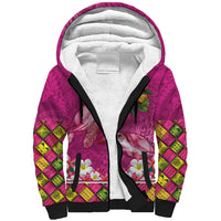 Hawaiian Lei Turtle and Plumeria Sherpa Hoodie Polynerian Art Tattoo-Plum Pink Color LT03 Unisex Pink - Polynesian Pride