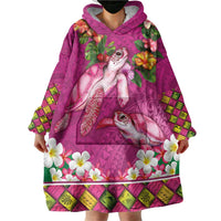 Hawaiian Lei Turtle and Plumeria Wearable Blanket Hoodie Polynerian Art Tattoo-Plum Pink Color LT03 - Polynesian Pride