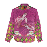 Hawaiian Lei Turtle and Plumeria Women Casual Shirt Polynerian Art Tattoo-Plum Pink Color LT03 - Polynesian Pride