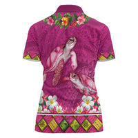 Hawaiian Lei Turtle and Plumeria Women Polo Shirt Polynerian Art Tattoo-Plum Pink Color LT03 - Polynesian Pride