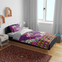 Hawaiian Lei Turtle and Plumeria Bedding Set Polynerian Art Tattoo-Mauve Color