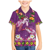 Hawaiian Lei Turtle and Plumeria Family Matching Mermaid Dress and Hawaiian Shirt Polynerian Art Tattoo-Mauve Color LT03 Son's Shirt Purple - Polynesian Pride