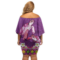 Hawaiian Lei Turtle and Plumeria Family Matching Off Shoulder Short Dress and Hawaiian Shirt Polynerian Art Tattoo-Mauve Color LT03 - Polynesian Pride