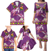 Hawaiian Lei Turtle and Plumeria Family Matching Puletasi and Hawaiian Shirt Polynerian Art Tattoo-Mauve Color LT03 - Polynesian Pride