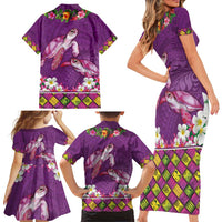 Hawaiian Lei Turtle and Plumeria Family Matching Short Sleeve Bodycon Dress and Hawaiian Shirt Polynerian Art Tattoo-Mauve Color LT03 - Polynesian Pride