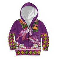 Hawaiian Lei Turtle and Plumeria Kid Hoodie Polynerian Art Tattoo-Mauve Color LT03 Zip Hoodie Purple - Polynesian Pride