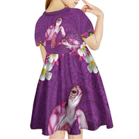 Hawaiian Lei Turtle and Plumeria Kid Short Sleeve Dress Polynerian Art Tattoo-Mauve Color LT03 - Polynesian Pride