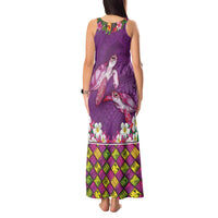 Hawaiian Lei Turtle and Plumeria Tank Maxi Dress Polynerian Art Tattoo-Mauve Color LT03 - Polynesian Pride