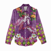 Hawaiian Lei Turtle and Plumeria Women Casual Shirt Polynerian Art Tattoo-Mauve Color LT03 - Polynesian Pride