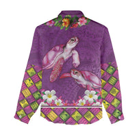 Hawaiian Lei Turtle and Plumeria Women Casual Shirt Polynerian Art Tattoo-Mauve Color LT03 - Polynesian Pride