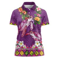 Hawaiian Lei Turtle and Plumeria Women Polo Shirt Polynerian Art Tattoo-Mauve Color LT03 Female Purple - Polynesian Pride