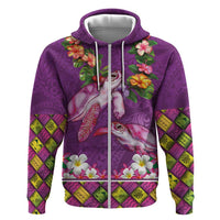Hawaiian Lei Turtle and Plumeria Zip Hoodie Polynerian Art Tattoo-Mauve Color LT03 Zip Hoodie Purple - Polynesian Pride