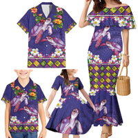 Hawaiian Lei Turtle and Plumeria Family Matching Mermaid Dress and Hawaiian Shirt Polynerian Art Tattoo-Navy Color LT03 - Polynesian Pride
