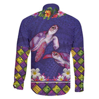 Hawaiian Lei Turtle and Plumeria Family Matching Mermaid Dress and Hawaiian Shirt Polynerian Art Tattoo-Navy Color LT03 - Polynesian Pride
