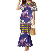 Hawaiian Lei Turtle and Plumeria Family Matching Mermaid Dress and Hawaiian Shirt Polynerian Art Tattoo-Navy Color LT03 Mom's Dress Navy - Polynesian Pride
