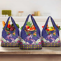 Hawaiian Lei Turtle and Plumeria Grocery Bag Polynerian Art Tattoo-Navy Color