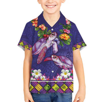 Hawaiian Lei Turtle and Plumeria Hawaiian Shirt Polynerian Art Tattoo-Navy Color