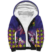 Hawaiian Lei Turtle and Plumeria Sherpa Hoodie Polynerian Art Tattoo-Navy Color LT03 Unisex Navy - Polynesian Pride