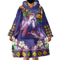 Hawaiian Lei Turtle and Plumeria Wearable Blanket Hoodie Polynerian Art Tattoo-Navy Color LT03 - Polynesian Pride