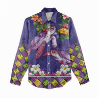 Hawaiian Lei Turtle and Plumeria Women Casual Shirt Polynerian Art Tattoo-Navy Color LT03 - Polynesian Pride