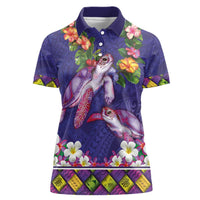Hawaiian Lei Turtle and Plumeria Women Polo Shirt Polynerian Art Tattoo-Navy Color LT03 Female Navy - Polynesian Pride