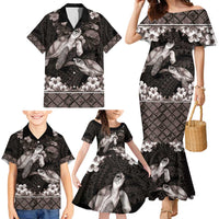 Hawaiian Lei Turtle and Plumeria Family Matching Mermaid Dress and Hawaiian Shirt Polynerian Art Tattoo-Grayscale Mode LT03 - Polynesian Pride