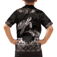 Hawaiian Lei Turtle and Plumeria Family Matching Puletasi and Hawaiian Shirt Polynerian Art Tattoo-Grayscale Mode LT03 - Polynesian Pride
